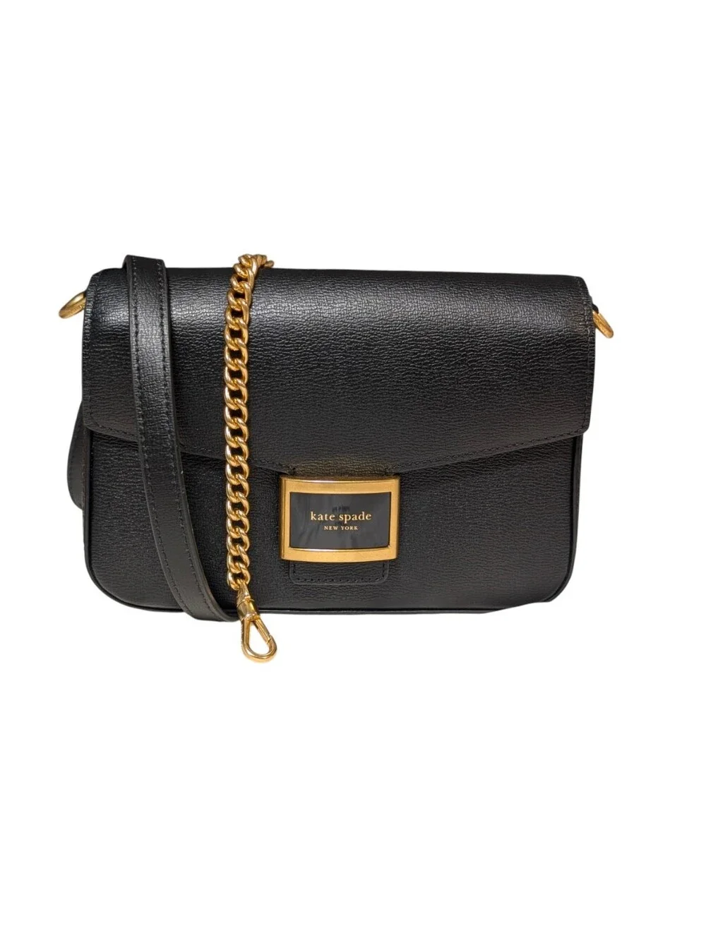 New Kate Spade ♠️ Katy Textured Black Leather Flap Chain bag Purse